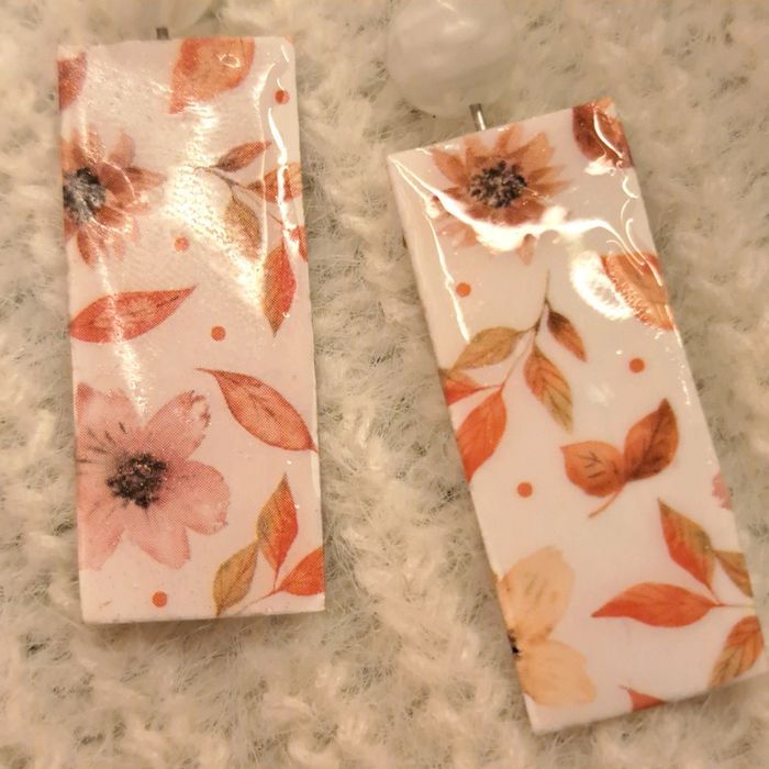 Boucles d'oreilles pendante rectangulaire orange et blanche - photo numéro 6