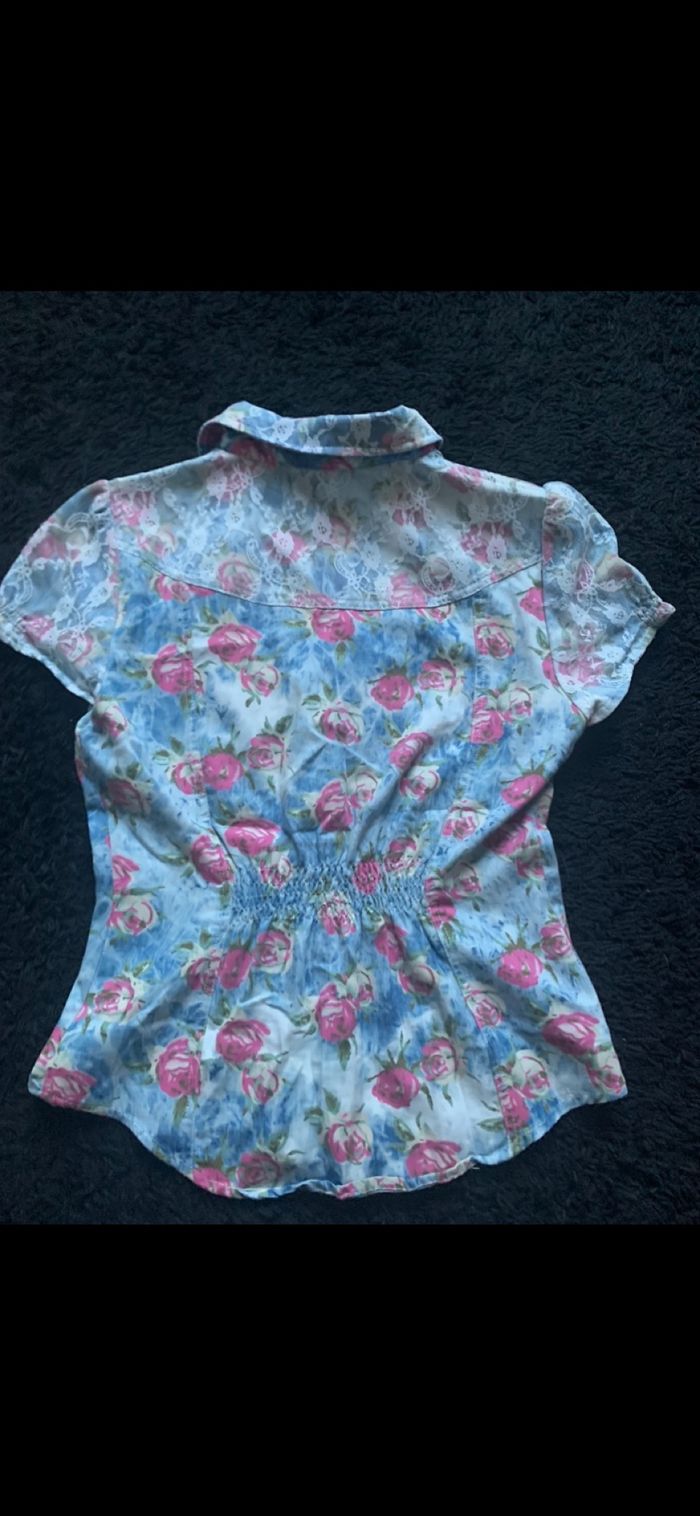 Chemise femme marque Morgan manche courte avec boutonnière et dentelle - photo numéro 3