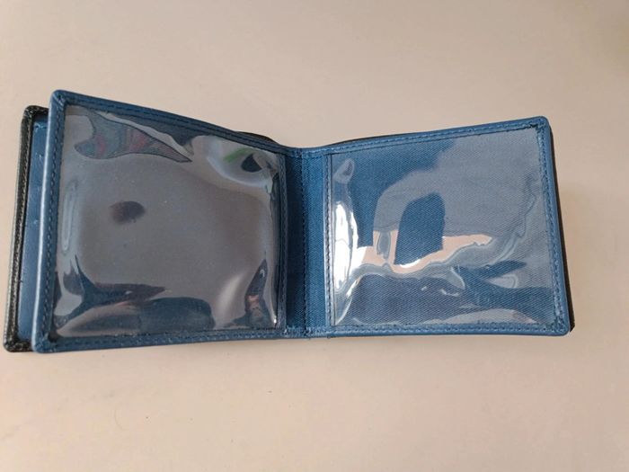 Portefeuille en cuir et coton father and son noir intérieur bleu marine. - photo numéro 5