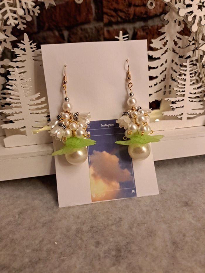 Lot de boucles d'oreilles pendantes bohème verte et blanche - photo numéro 7