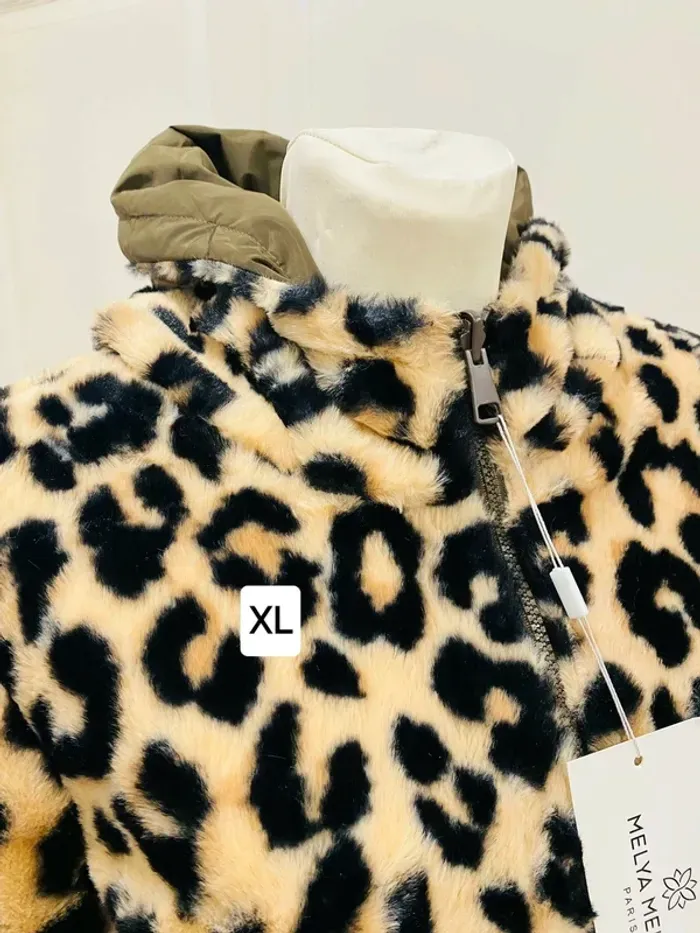 Manteau parka femme imperméable réversible fourré kaki/léopard taille XL - photo numéro 5