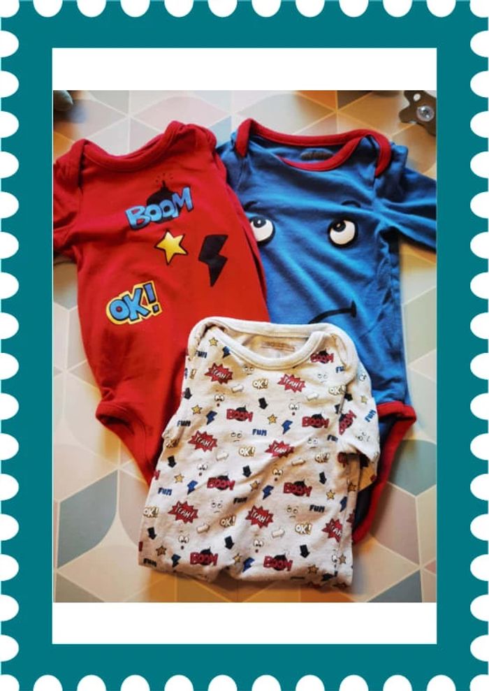 D1378 - lot de 3 bodies garçon 9 mois - photo numéro 2