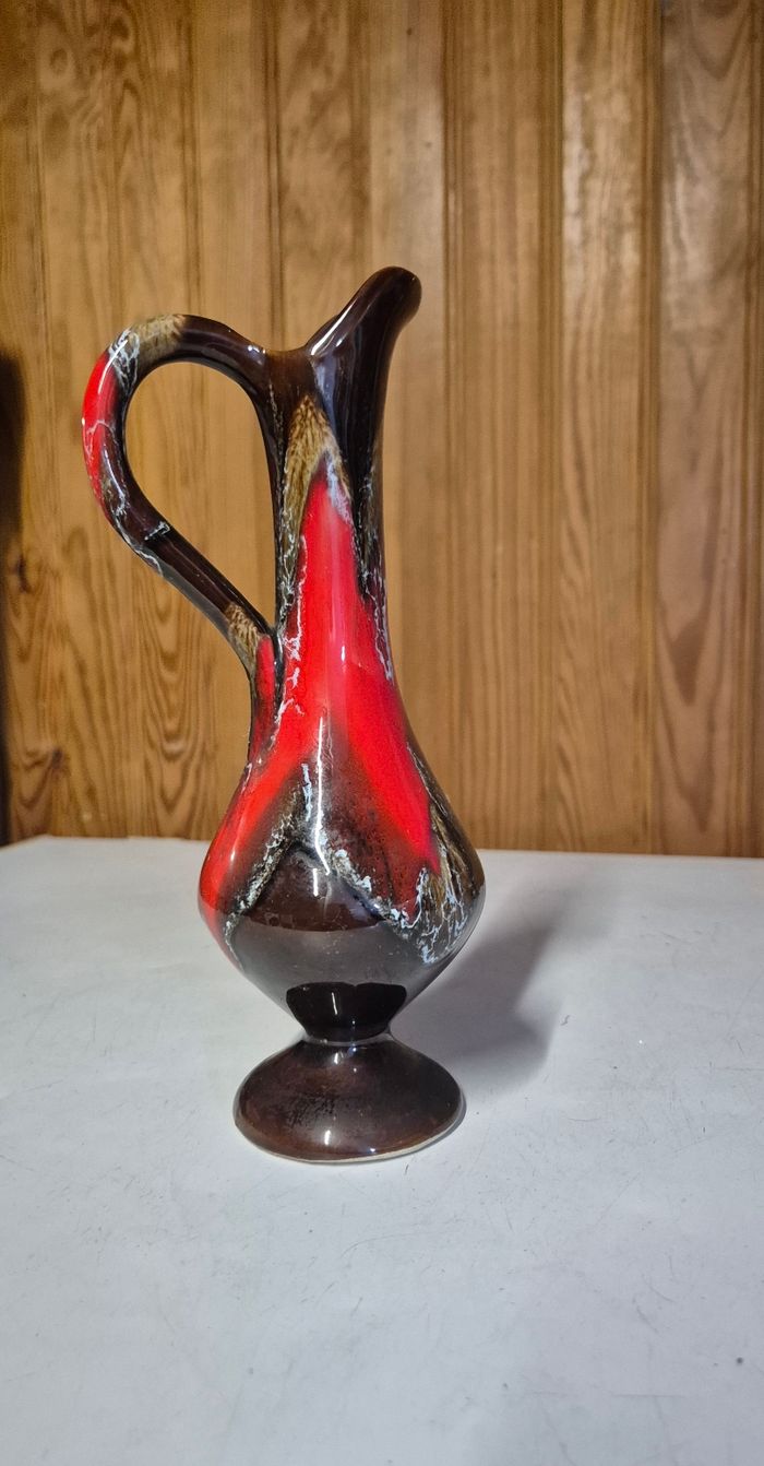 Pichet vase décoratif Vallauris 25 cm émaillage fat lava rouge et brun - photo numéro 3