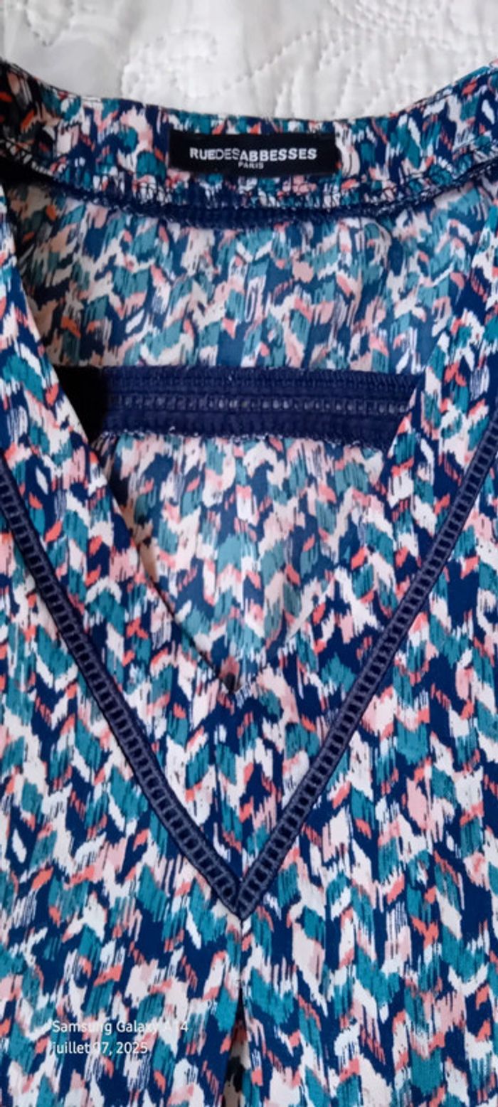 Blouse manches courtes col V imprimé coloré chevrons femme M rue des abesses - photo numéro 20