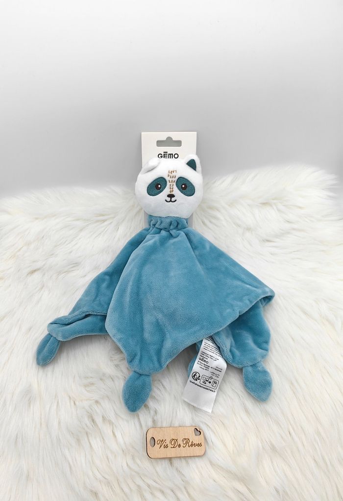 Doudou plat carré Panda Blanc Bleu Gémo