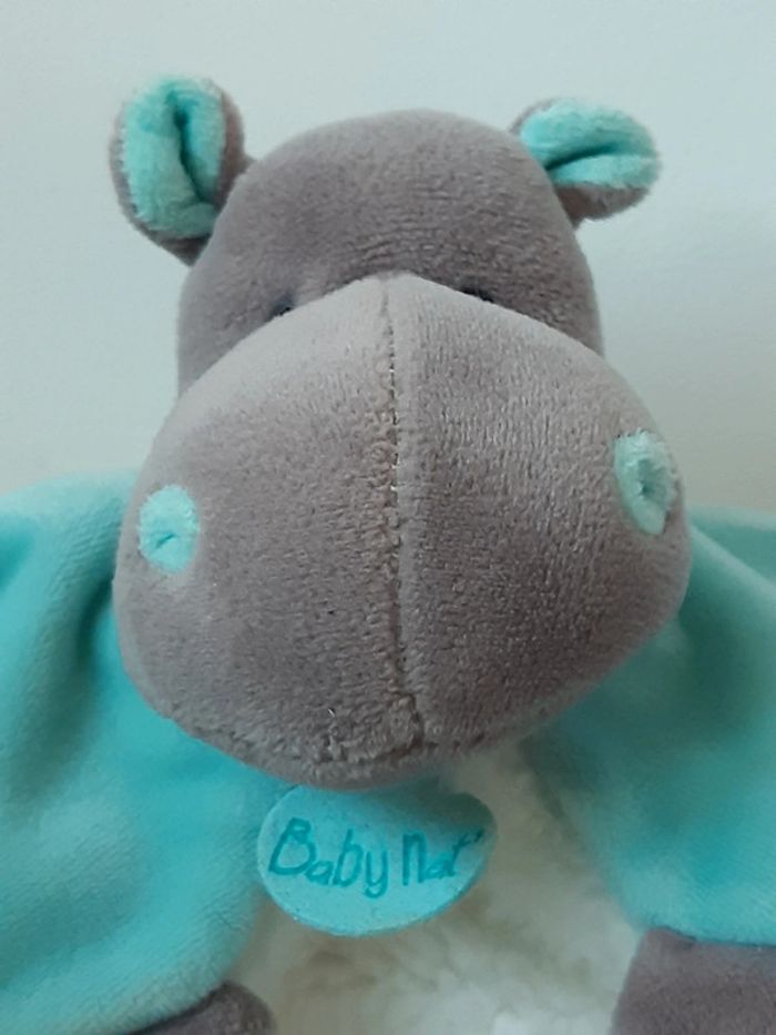 Peluche / doudou Baby Nat : Hippopotame Bleu et blanc - photo numéro 2