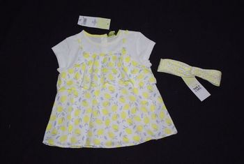 ensemble citron 2 en 1 blouse + t-shirt + bandeau tao tape à l'oeil 23 mois 2 ans neuf étiquette