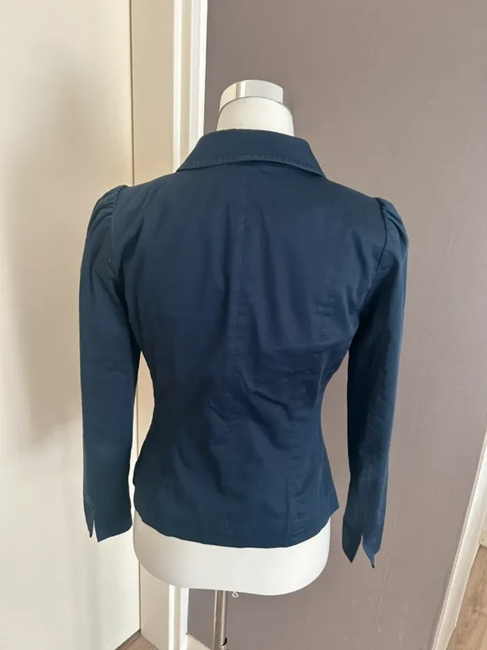 H&M, veste, blazer bleu marine, femme, taille 38 - photo numéro 2