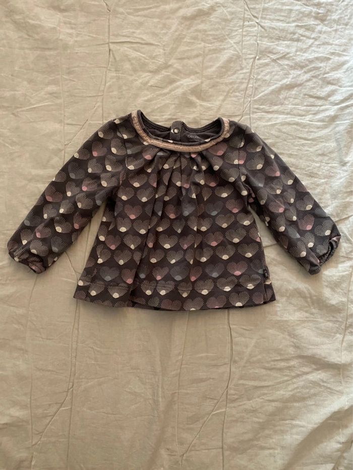 Tunique grise avec motif rose Obaïbi 12 mois - photo numéro 2