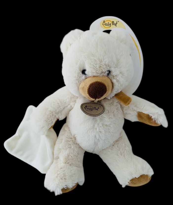 ❤️ Doudou Peluche Mouchoir Ours Assis Babynat Baby Nat Blanc Écru Marron