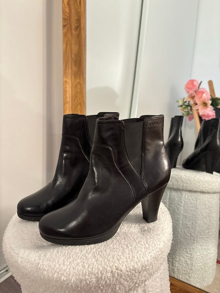 Bottines noires ESPRIT à talons – cuir – Chelsea – Taille 37 – Chic & confort - photo numéro 4