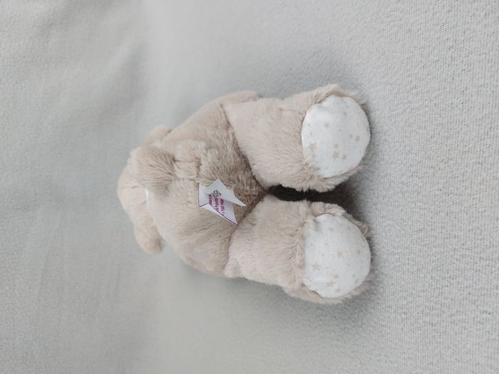 Peluche doudou ours POMMETTE gris taupe blanc étoiles écharpe pois 25 cm TBE - photo numéro 3