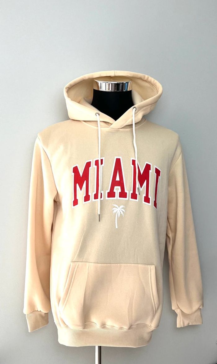 Pull/sweat à capuche Miami beige pour homme en taille L - photo numéro 3