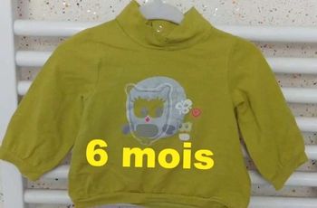 Sous  pull vert anis motif chouette  Vertbaudet Taille  6  mois