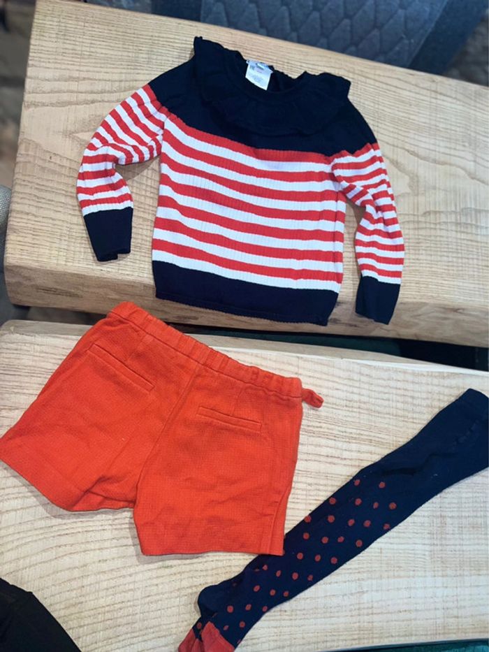 Tenue Jacadi 3 ans 36 mois pull marinière collants short Zara hiver - photo numéro 4