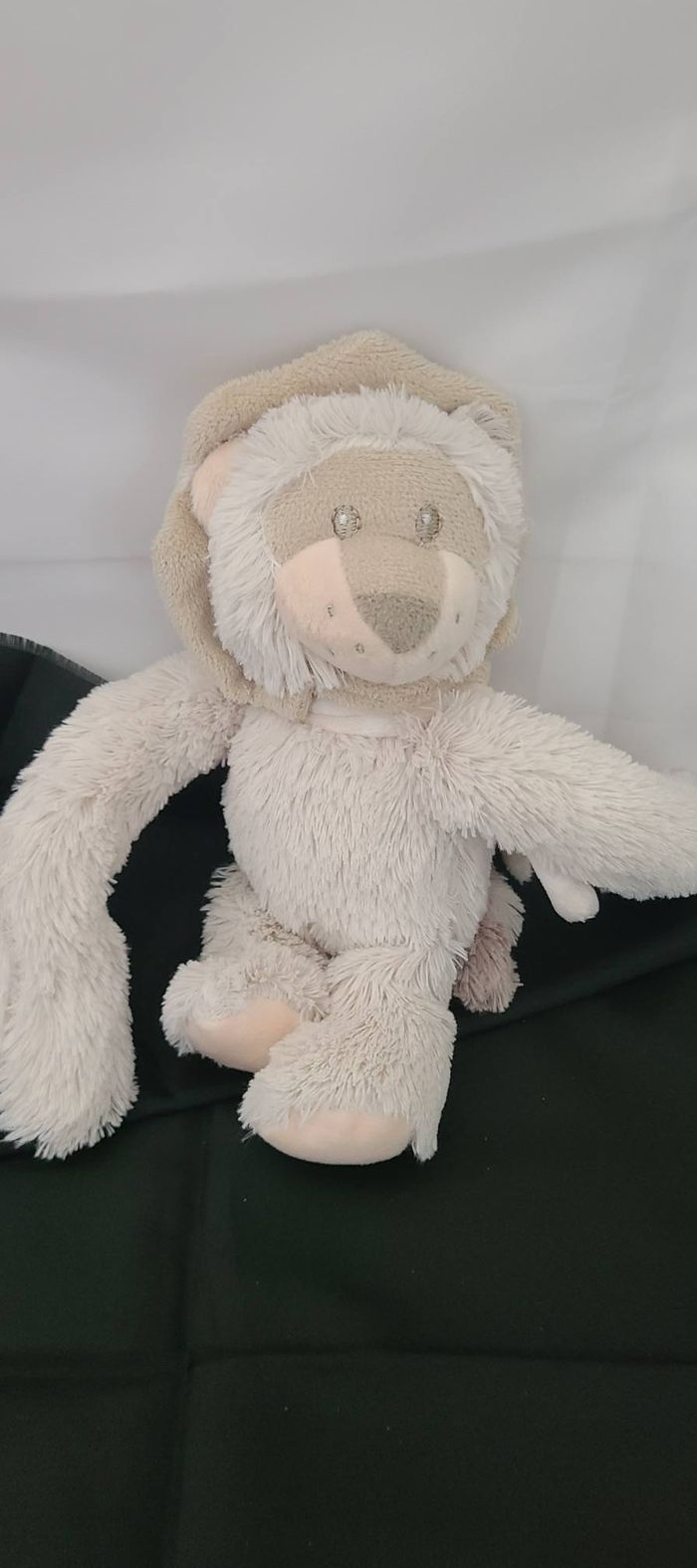 Doudou Lion Cocktail Scandinave 22 Cm Peluche Beige Bandana Bras Velcro - photo numéro 4