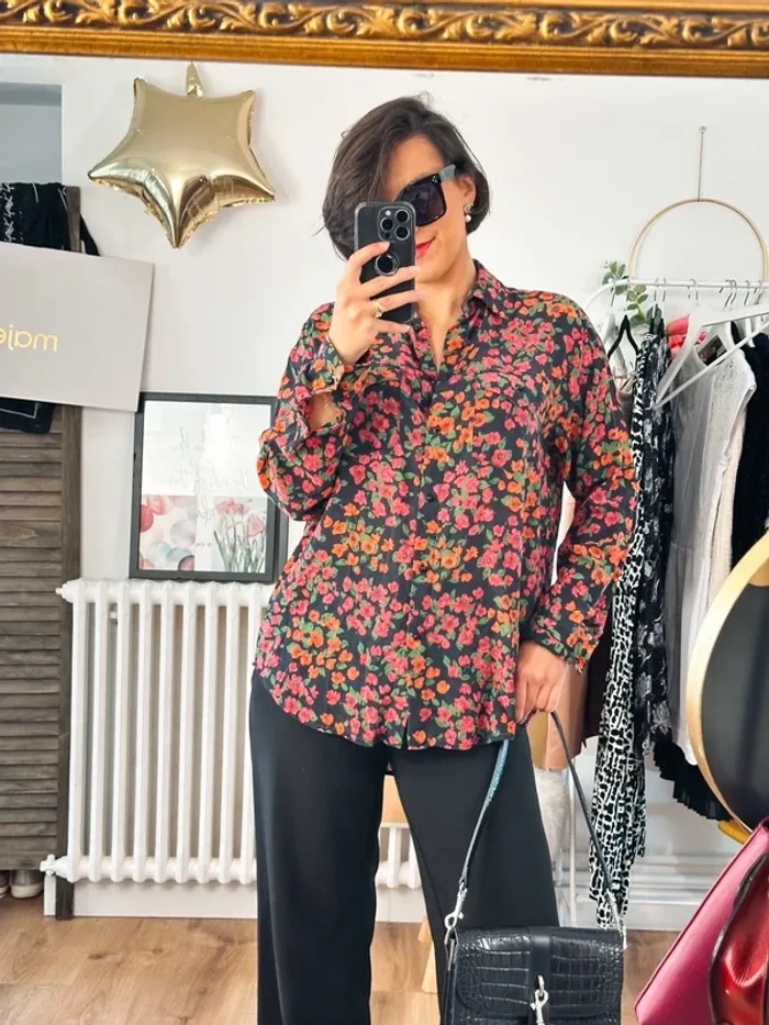 Chemisier blouse The Kooples noir à fleurs taille 36 - photo numéro 2