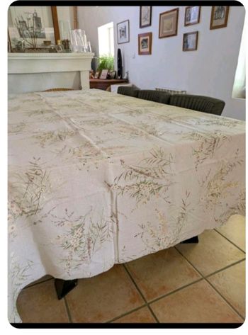 Tissu lin imprimé fleurs beige marron 