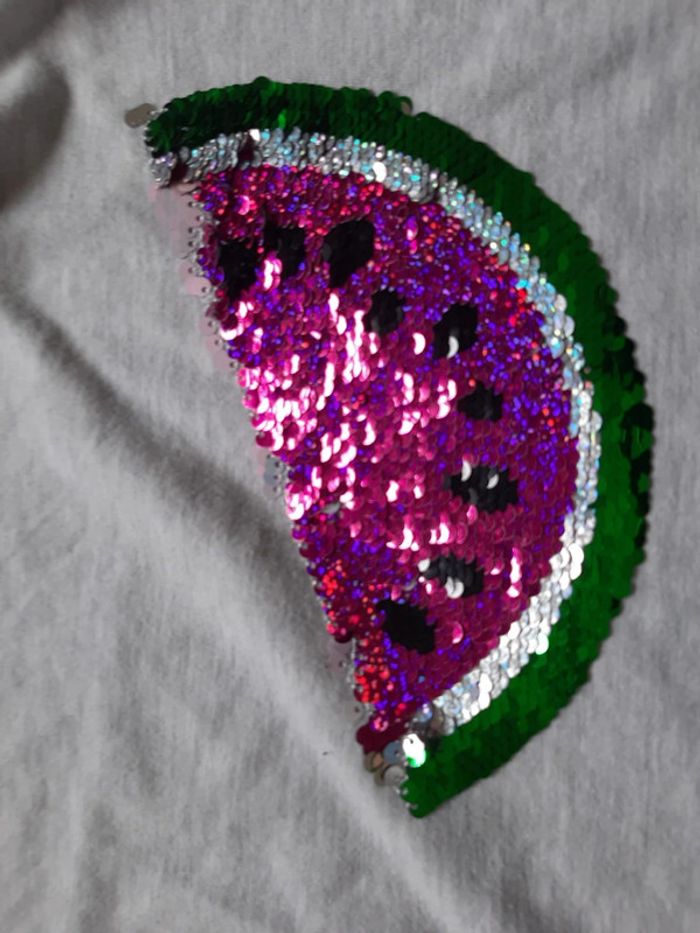 T shirt gris, manches courtes, avec dessin en sequin, 146/153 - photo numéro 2