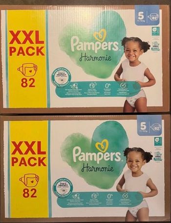 Lot de 2 cartons couches Pampers taille 5 harmonie xxl