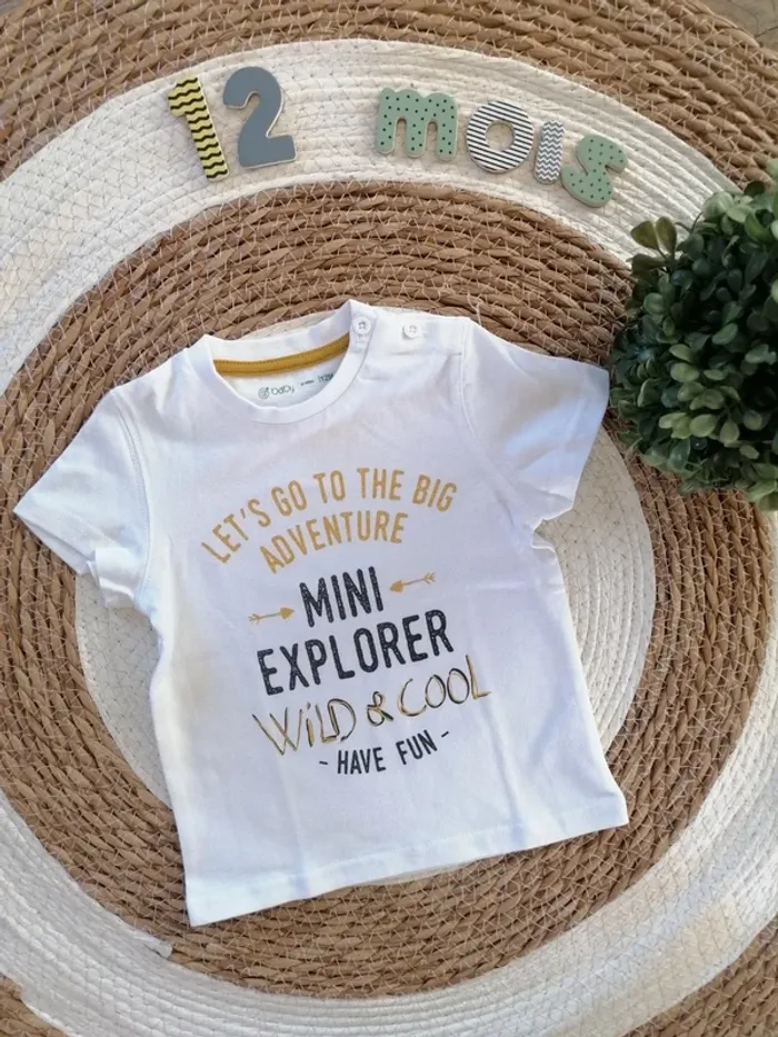 Tee-shirt manches courtes blanc à motifs - Gémo - 12 mois