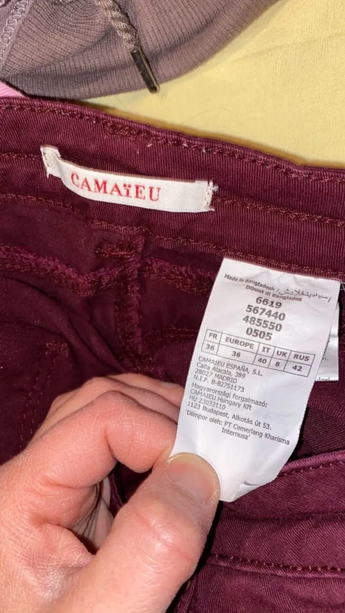 Pantalon slim femme, camaïeu, taille 36, bordeaux - photo numéro 3