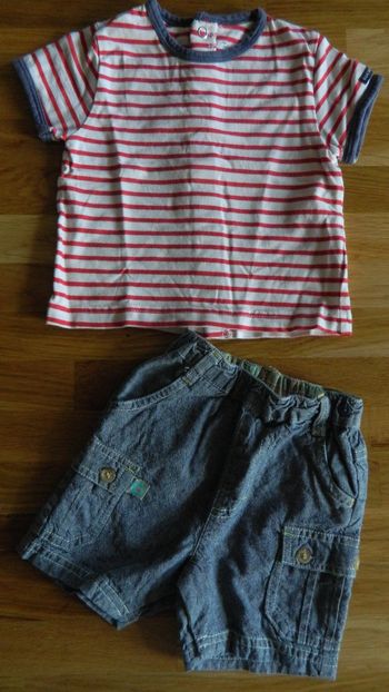 Ensemble short + t shirt manches courtes T 3 mois "Sergent Major/Sucre d'orge"