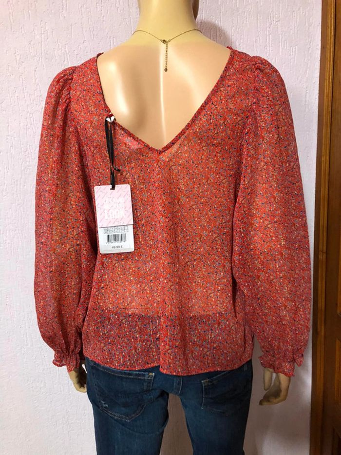 Blouse rouge à fleurs naf naf - n e u v e - photo numéro 4
