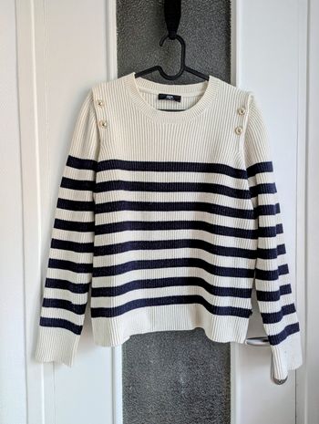 Pull marinière le temps des cerises taille M 38 blanc crème et bleu