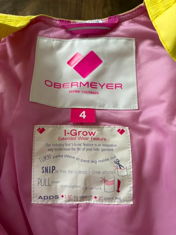 Combinaison de ski fille Obermeyer jaune rose 4 ans neuf - photo numéro 7