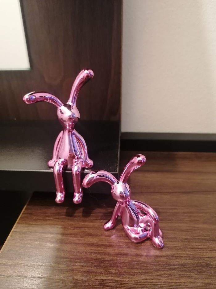 Lot 2 Figurines lapin chromé rose deco