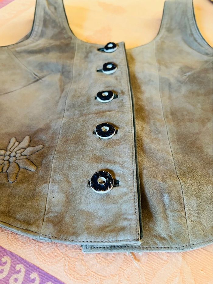🤎🌿Gilet cuir vintage daim naturel autrichien cottagecore forest leather sleeveless jacket🌿🤎 - photo numéro 16