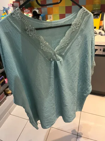 Blouse turquoise dentelle - photo numéro 4