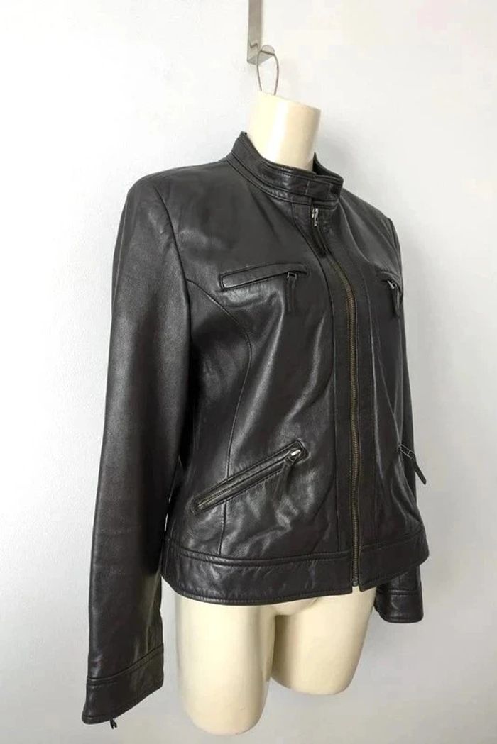 Veste zippée marron en cuir véritable - Saint Hilaire - taille 42 - photo numéro 2