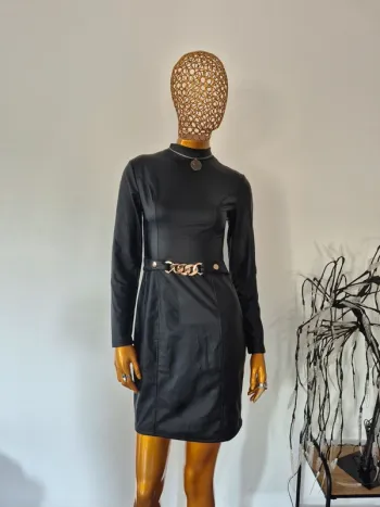 Robe Simili-Cuir Noire Femme Manches Longues Taille M/L