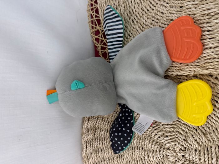Doudou plat oiseau hibou gris vert dentition INFANTINO - photo numéro 2