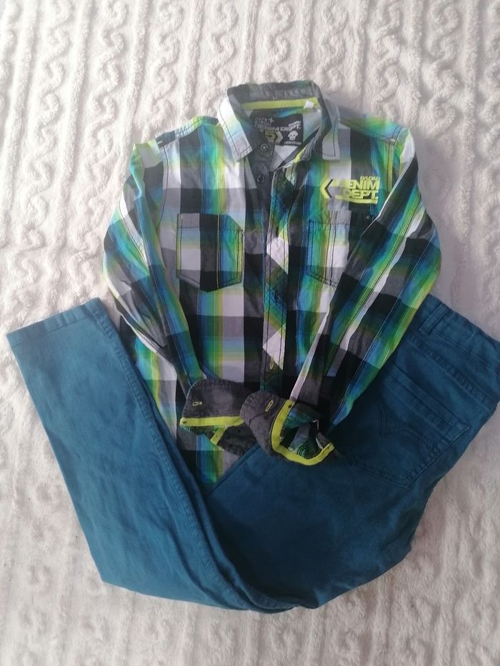 Ensemble chemise manches longues pantalon slim stretch garçon 12 ans