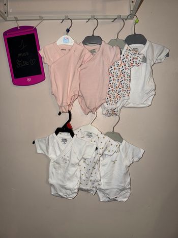 Lot de 7 bodies manches courtes croisés, fille - T1mois - Gemo, Kiabi 