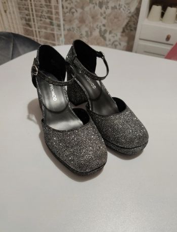 Talons paillettes argentées T37