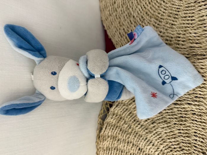 Doudou plat Mouchoir chien Lapin bleu gris SUCRE D’ORGE fusée - photo numéro 3