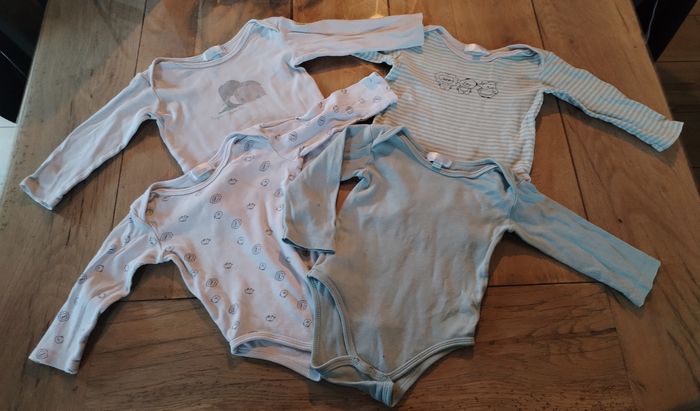 Lot 4 bodies manches longues bébé mixte 12 mois Manon et Valentin
