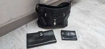 Sac a main lancaster noir en lot avec portefeuille et monnaie