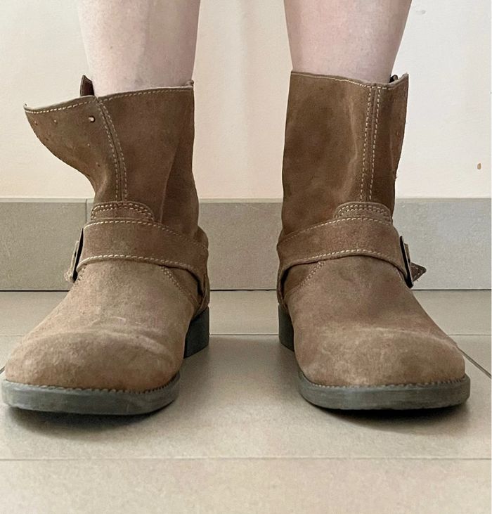 Bottes marron strass en cuir - photo numéro 2