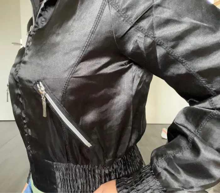 Blouson bomber noir satiné - photo numéro 4