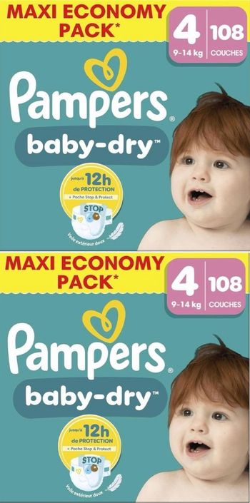 Lot de 216 couches Pampers baby dry taille 4