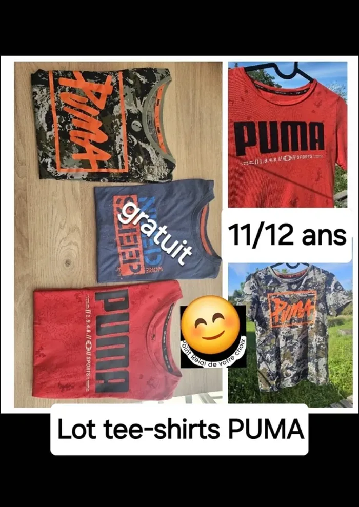 2 tee shirt puma garçon 11 12 ans + 1 gratuit