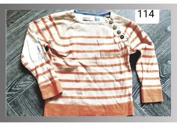pull/marinière marron rayé orange Okaïdi 4 ans