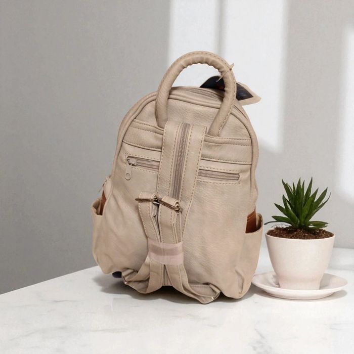 Petit sac à dos en cuir polyuréthane crème - photo numéro 6