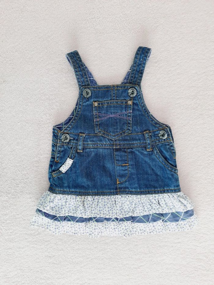 Robe en jean bleu foncé bas volanté liberty 9 mois Tissaia