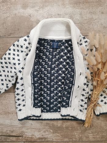 🌺Gilet veste Baby Gap 18mois grosse maille bleu marine blanc ecru bébé garçon